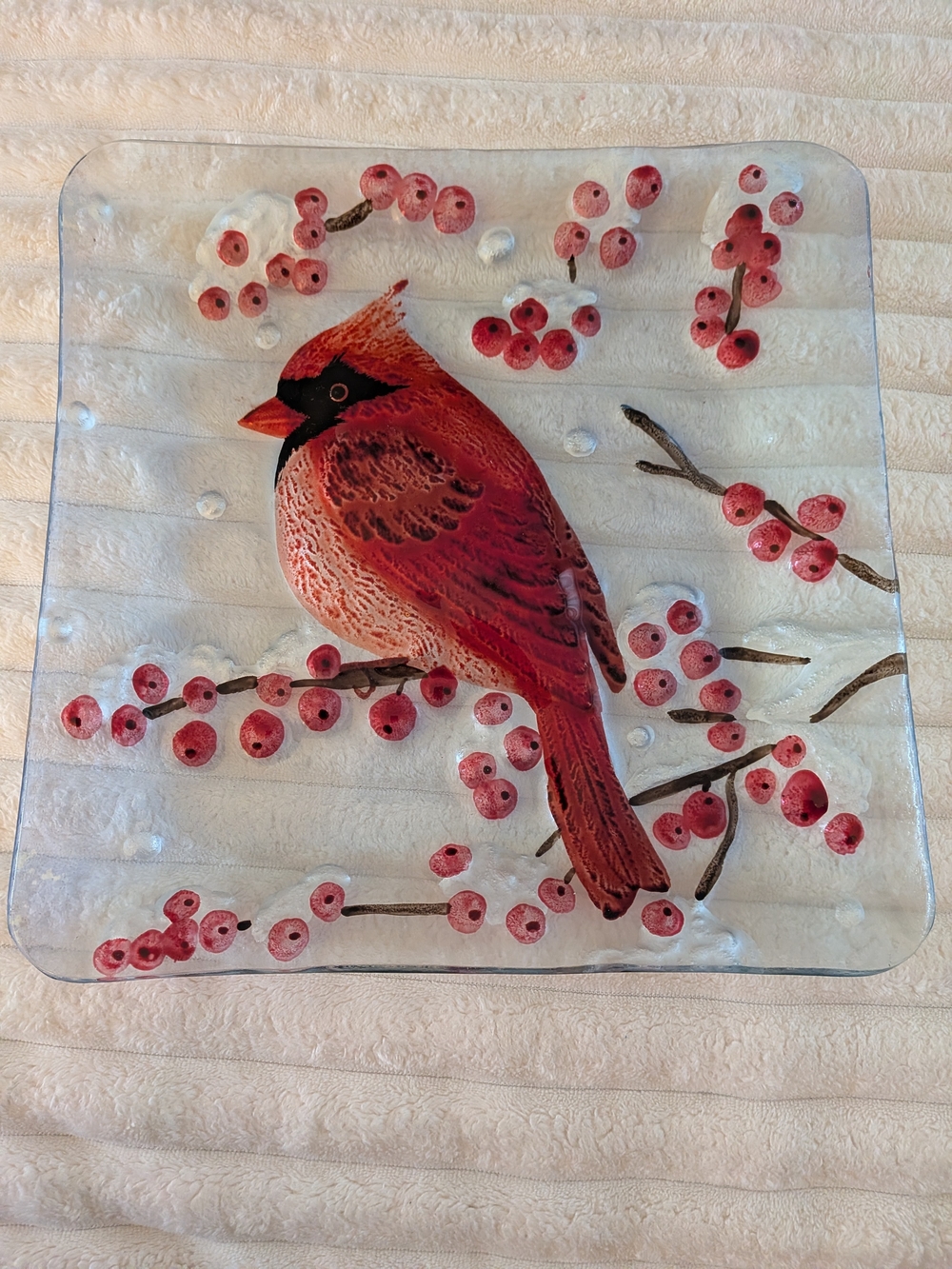 Red Cardinal Glass Serving Plate - Decorative Dinnerware